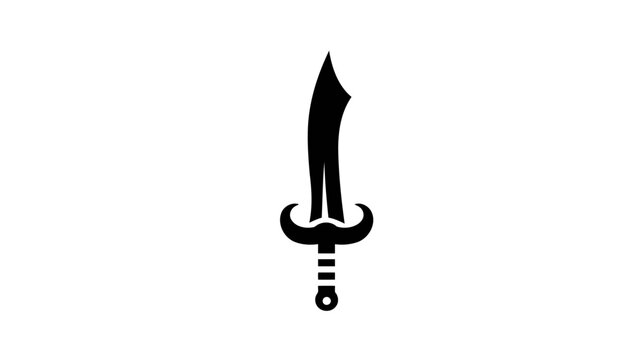 A stylized black scimitar or saber icon with a curved blade and decorative hilt, representing historical weaponry and formidable power.