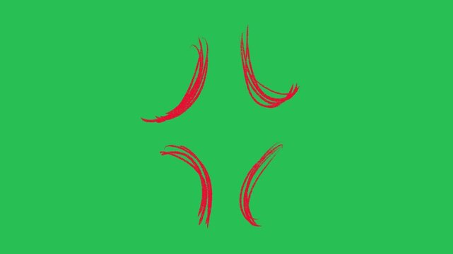 Hand Drawn Red Anger Symbol Animation on Green Screen Overlay
