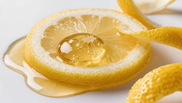 Luxury vitamin C antioxidant serum and ascorbic acid skincare concept with fresh lemon