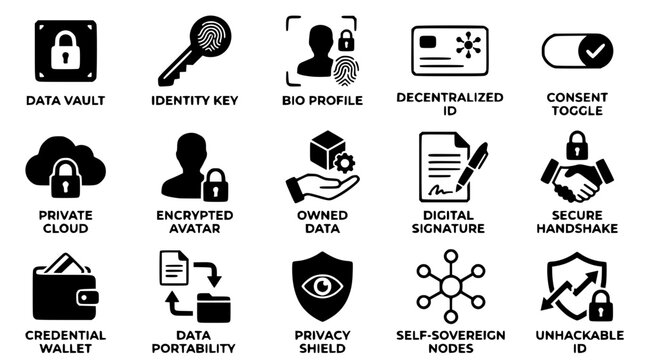 Digital security icons for data protection and privacy online