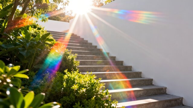 Sunlight on Stairs with Rainbow