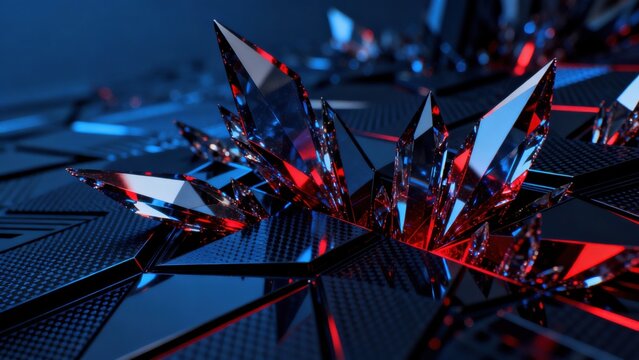 Stylized crystal formations with vibrant lighting