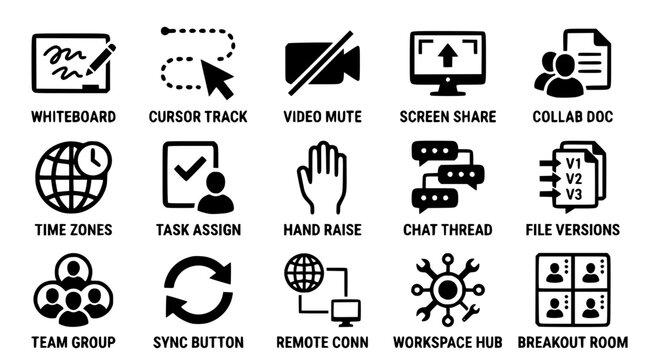 Remote collaboration tools icons for business and teamwork