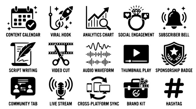Social media icons for content creation and engagement tools