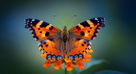 Naklejka premium Painted lady butterfly on orange flowers