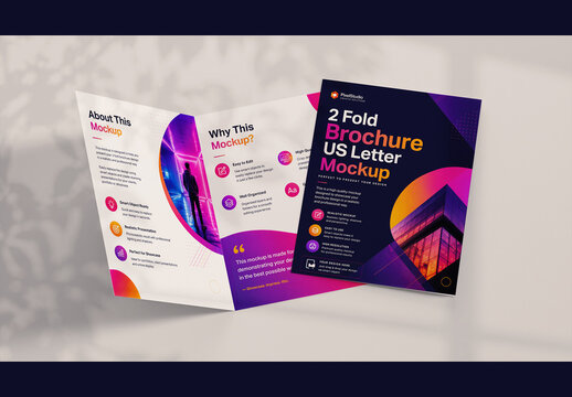 Bifold Brochure US Letter Mockup with Shadow Overlay