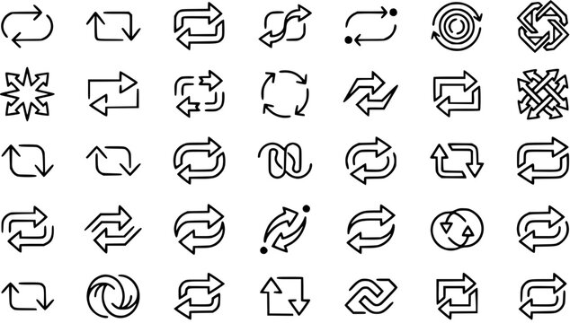 Refresh Reload Loop Sync Repeat Exchange Arrows Vector Line Art Icons Set. Digital Technology  Web Design Symbols Collection.