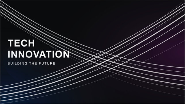 Tech Innovation abstract background with glowing lines, futuristic digital network vector, dark corporate presentation slide with building the future text