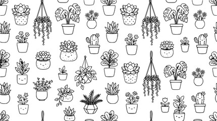 Cute doodle house plant seamless pattern vector for wedding greeting card and logo design © MdAmzad
