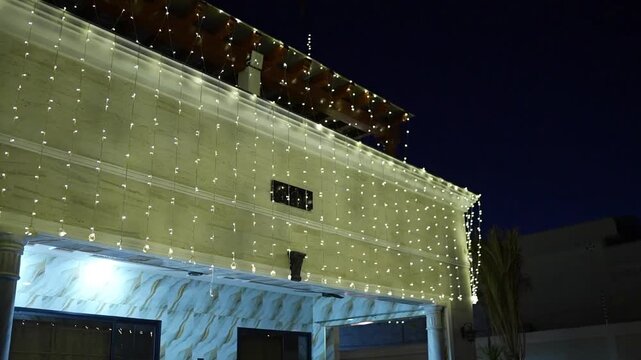 Beautiful House Decorative String Lights at Night in Pakistan | Festive Home Exterior Lighting Video
