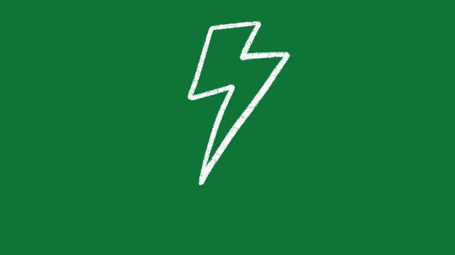 Hand-Drawn Lightning Bolt Energy Icon 2D Animation on Green Screen
