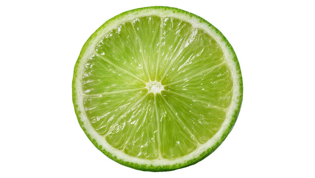 Vibrant green lime slice with juicy segments, isolated on transparent background