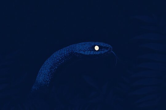 Blue snake in dark environment
