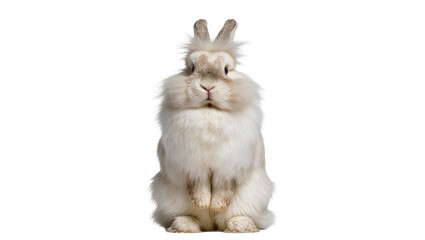 Fluffy white rabbit with large cheeks, sitting upright isolated on transparent background © Aliona