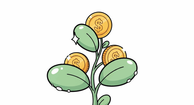 Money Tree Growing Coins Symbolizing Financial Growth and Investment.