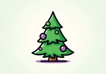 Fototapeta premium Cartoon Christmas Tree with Ornaments Illustration.