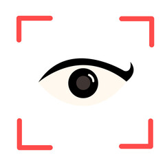 Fototapeta premium Digital Eye Scan: A captivating illustration of an eye is centered within a red focus frame, symbolizing precise data analysis and innovative technology, a concept which focuses on security.
