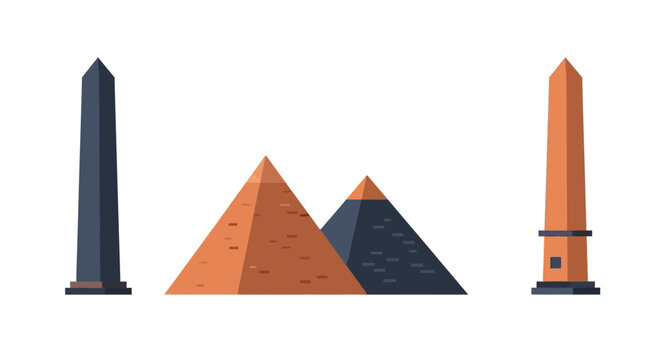 Pyramids and obelisks ancient structures.