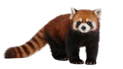 Fluffy red panda with striped tail, isolated on transparent background © Aliona