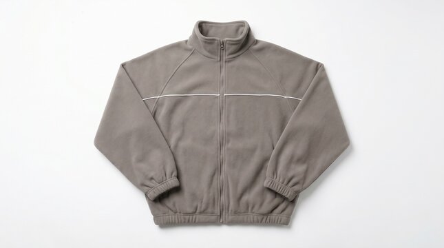 Stylish gray fleece jacket with zipper, perfect for casual wear or outdoor activities, isolated on a clean white background.