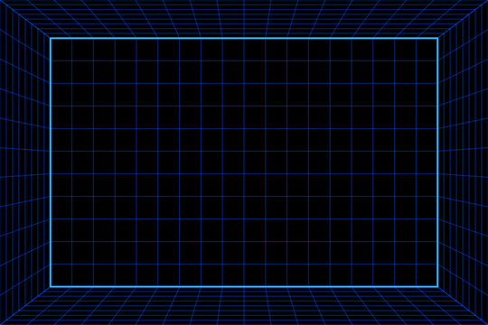 Futuristic blue neon grid room background