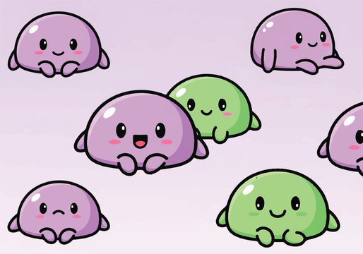 Cute Kawaii Mochi Characters with Different Emotions.