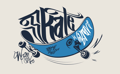 T-shirt graphics, Skate board typography, skateboard urban graffiti typography, skate graffiti art, grunge paint element, hand-drawn rider slogan, street art tees, tees, eps © Sukman