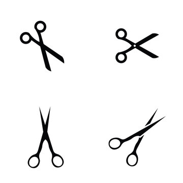 Scissors Icon Collection Cutting Symbols. Set of scissors icons in multiple positions and styles, representing cutting, crafting, editing, and office tool symbols.