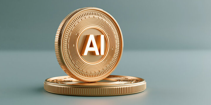 Gold coin with AI emblem enterprise ai document digital token shining motivation