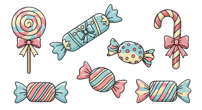 Collection of Sweet Candies and Lollipops.