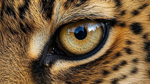 Close-up of a leopard's eye showcasing intricate details.