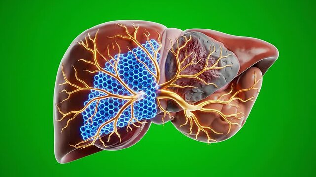 3D Anatomical Model of Human Liver with Detailed Structures and Vessels Isolated on Green Screen Background for Medical Education and Visuals
