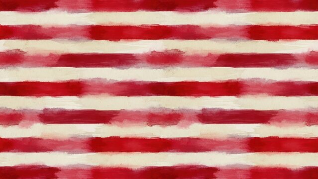 Red Watercolor Horizontal Stripes Seamless Abstract Pattern on Cream Background.