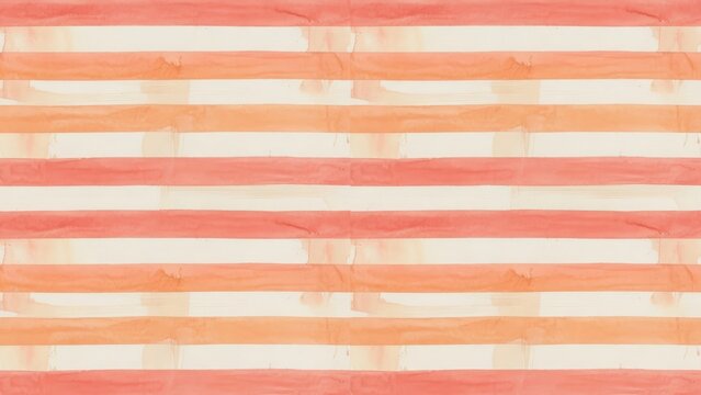 Seamless watercolor horizontal stripes pattern in shades of orange and pink on light background.