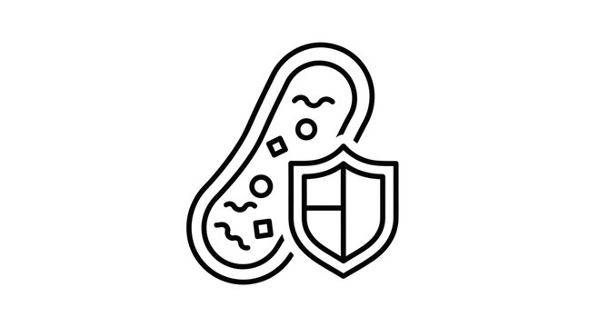 Microbe protection shield icon, bacteria defense symbol, immunity concept