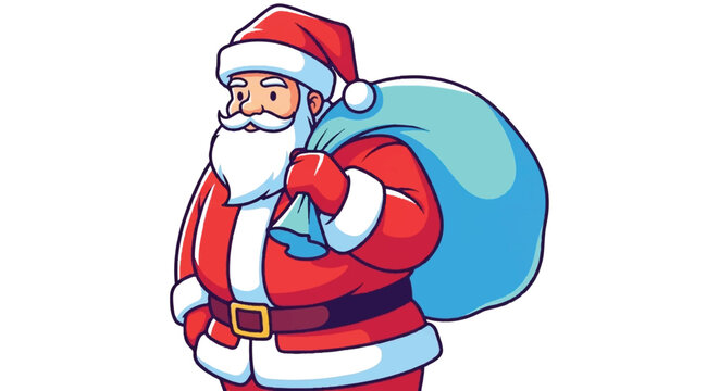 Illustration of Santa Claus carrying a large gift bag over his shoulder.