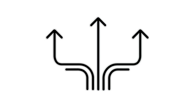 Three diverging arrows icon symbolizing multiple paths, strategic choices, options, and decision making for various directions
