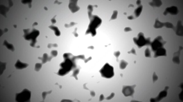 Black organic shapes morphing on a white background with vignette, suitable for medical videos, science vlogs and artistic backdrops.