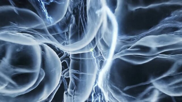 3D Animation of Electric Neural Pathways with Glowing Bacteria Illustrating Interaction and Biological Activity for Medical and Health Concepts