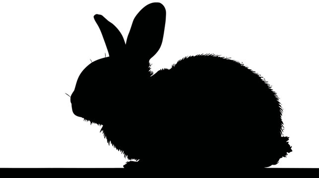 Cute black bunny rabbit silhouette isolated on a clean white background. Adorable pet animal cutout, side profile view, minimalist design.