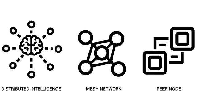 Distributed intelligence mesh network and peer to peer architecture computing icons with distributed intelligence computing technology architecture connection decentralized blockchain internet