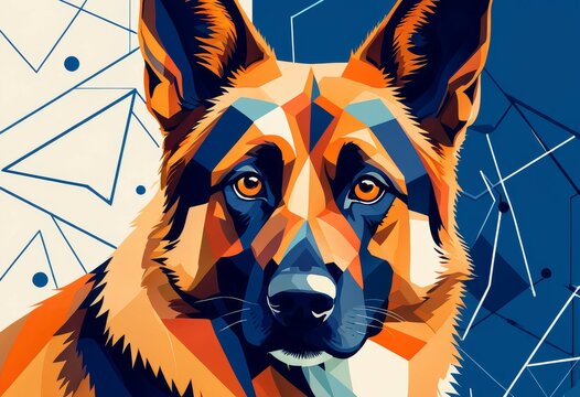 Geometric polygon art illustration of a German Shepherd