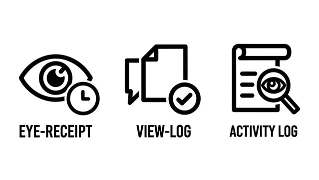 Business activity log and record keeping concept icons with activity tracking monitoring business document inspection surveillance management analysis observing reporting information