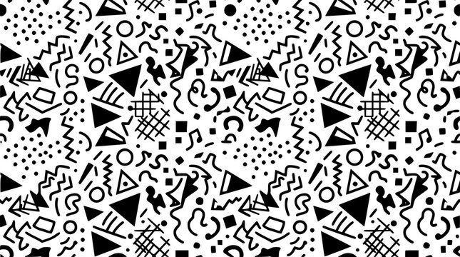 Black and white geometric Memphis seamless pattern vector in modern hipster fashion style
