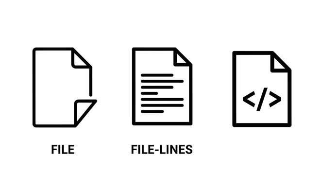 Set of digital file and document management icons including basic file text lines code programming document file format document programming management computer information interface