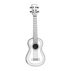 Naklejka premium A detailed line drawing of a ukulele against a black background (1)