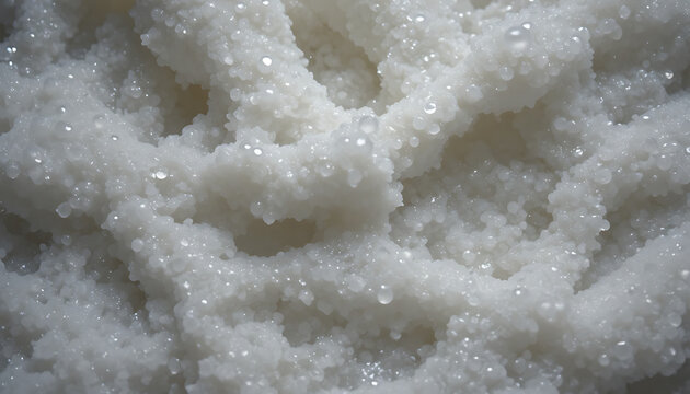 Close-up of white sugar crystals, sparkling sugar grains