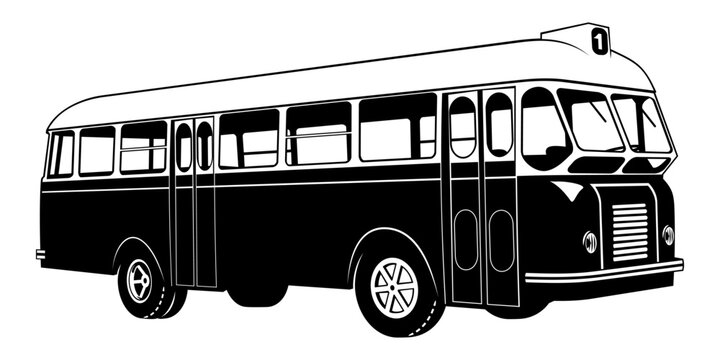 Vintage City Bus Silhouette. Vector clipart isolated on white.