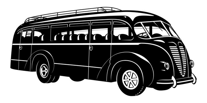 Vintage Intercity Bus Silhouette. Vector clipart isolated on white.