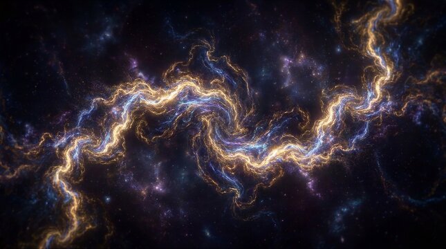 Electric Blue and Gold Swirls in the Night Sky
